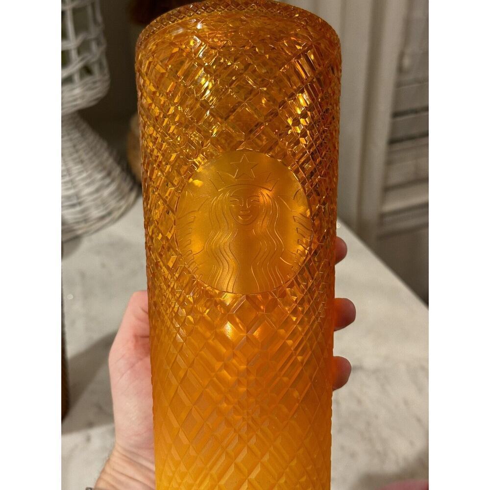 Lot Of 2 Starbucks Orange Fall Tumbler 2022 Jeweled Studded Tumbler Cold Cup - Picture 8 of 12